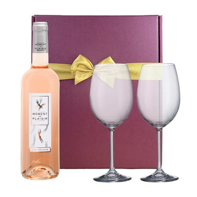 Moment de Plaisir Cinsault Rose Wine And Bohemia Glasses In A Gift Box
